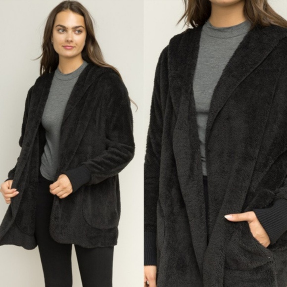 SALE Plush Sherpa Snuggly Hoodie Open Front Jacket - Picture 4 of 6